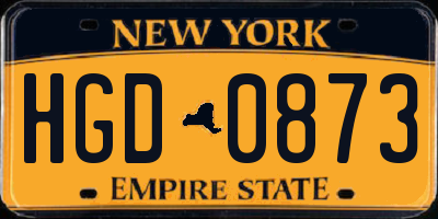 NY license plate HGD0873