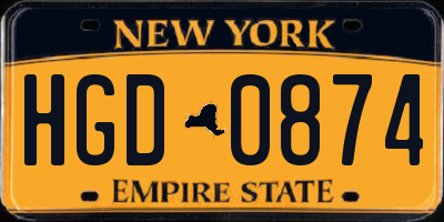 NY license plate HGD0874