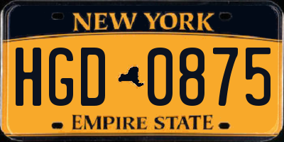 NY license plate HGD0875