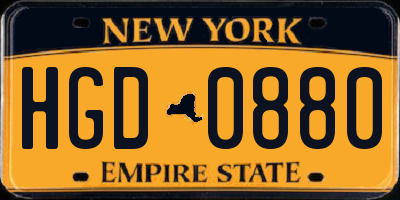 NY license plate HGD0880