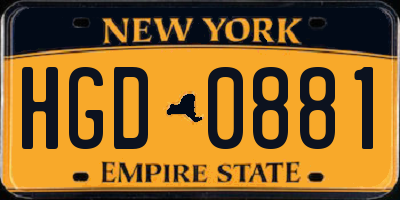 NY license plate HGD0881