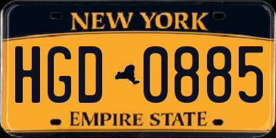 NY license plate HGD0885