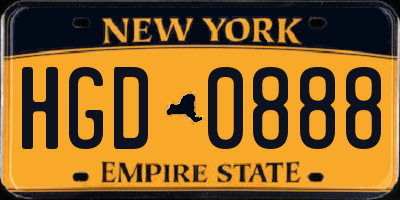 NY license plate HGD0888