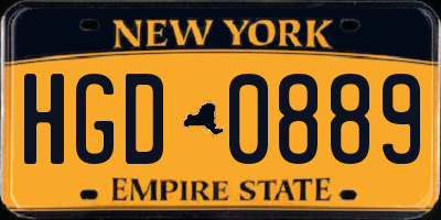 NY license plate HGD0889