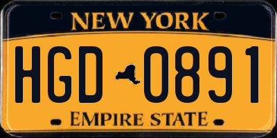 NY license plate HGD0891