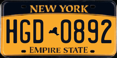 NY license plate HGD0892