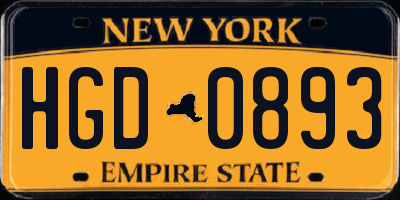 NY license plate HGD0893