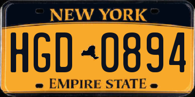 NY license plate HGD0894