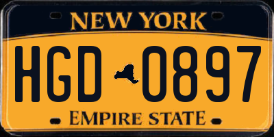 NY license plate HGD0897