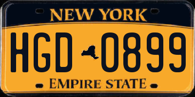 NY license plate HGD0899