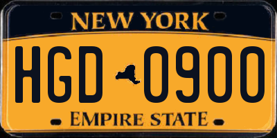 NY license plate HGD0900