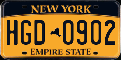 NY license plate HGD0902