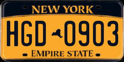 NY license plate HGD0903