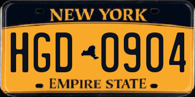 NY license plate HGD0904