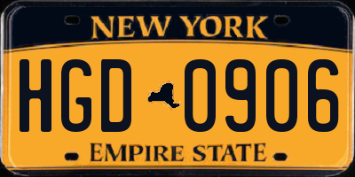 NY license plate HGD0906