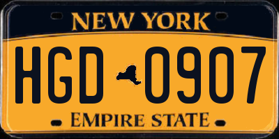 NY license plate HGD0907