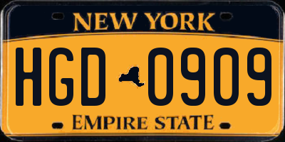 NY license plate HGD0909