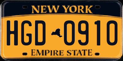 NY license plate HGD0910