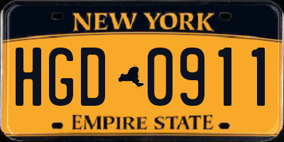 NY license plate HGD0911