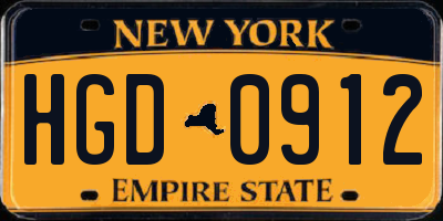 NY license plate HGD0912