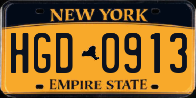 NY license plate HGD0913