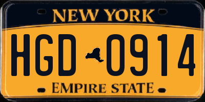 NY license plate HGD0914