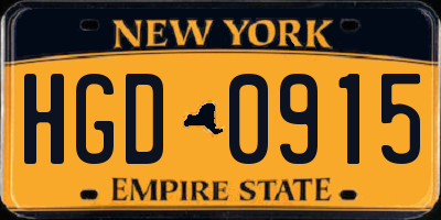 NY license plate HGD0915