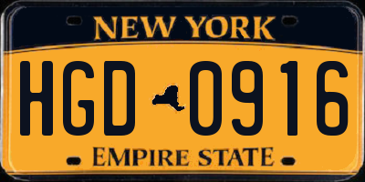 NY license plate HGD0916