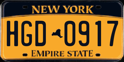 NY license plate HGD0917