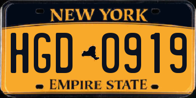 NY license plate HGD0919