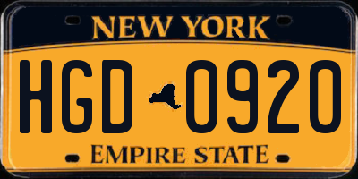 NY license plate HGD0920