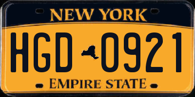 NY license plate HGD0921