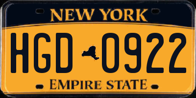 NY license plate HGD0922