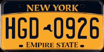 NY license plate HGD0926