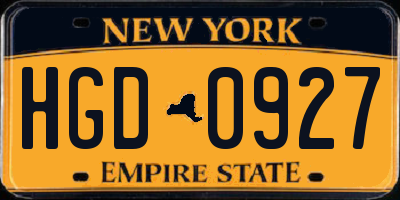 NY license plate HGD0927