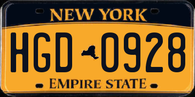 NY license plate HGD0928