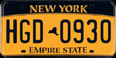 NY license plate HGD0930