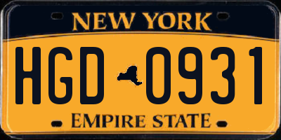 NY license plate HGD0931