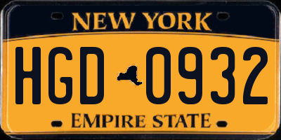 NY license plate HGD0932