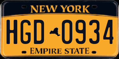 NY license plate HGD0934