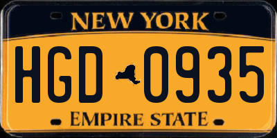 NY license plate HGD0935