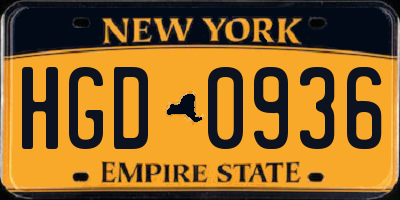 NY license plate HGD0936