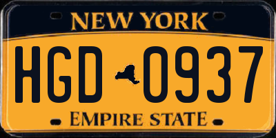 NY license plate HGD0937