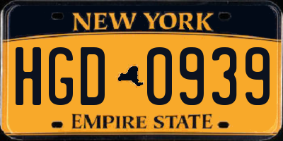 NY license plate HGD0939