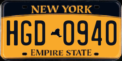 NY license plate HGD0940