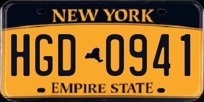 NY license plate HGD0941