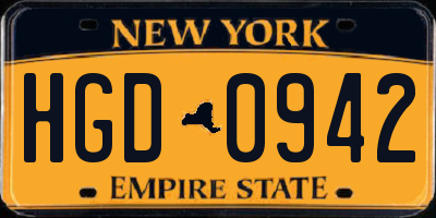 NY license plate HGD0942