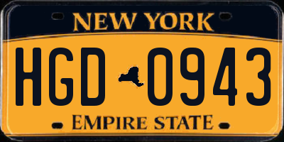 NY license plate HGD0943