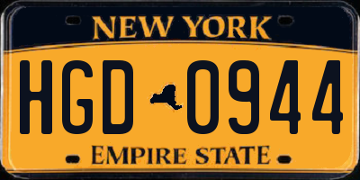 NY license plate HGD0944