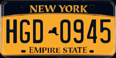 NY license plate HGD0945